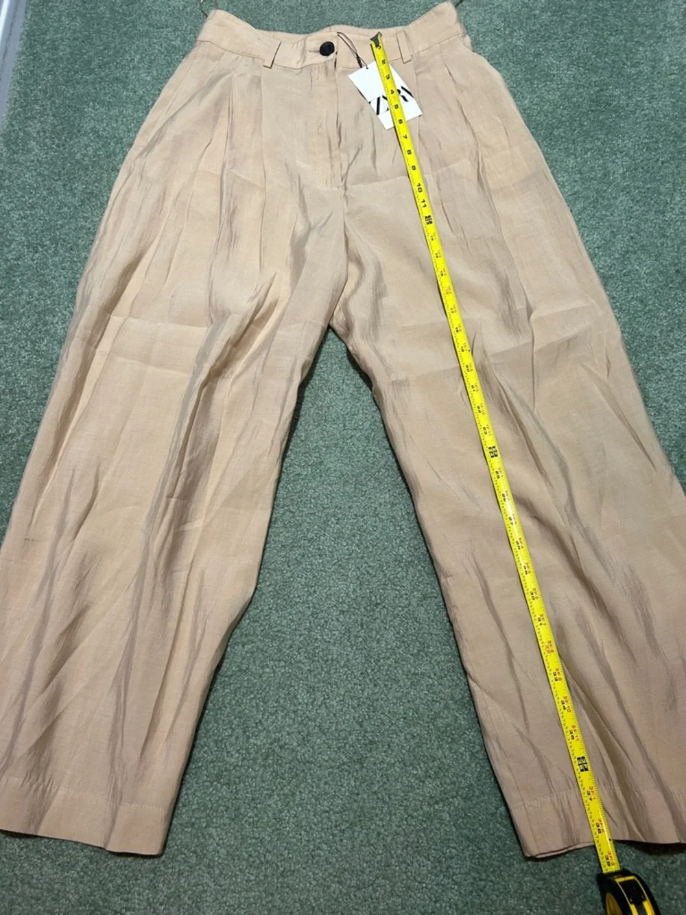 NWT Zara High Waisted Pleated Wide-Leg Linen-Blend Trousers - Beige
